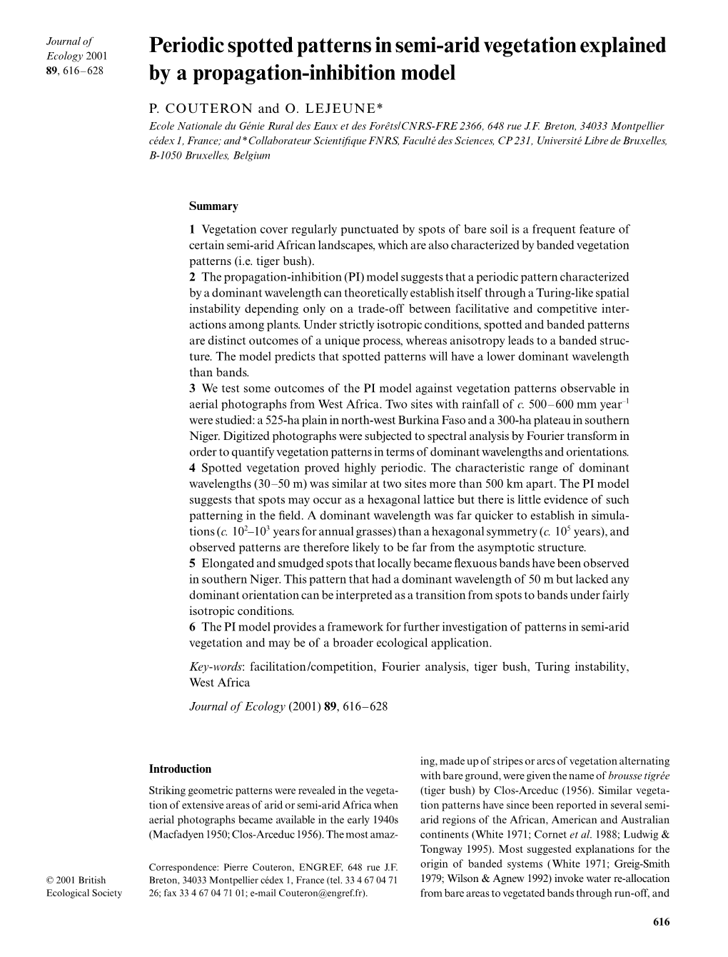 Periodic Spotted Patterns in Semi-Arid Vegetation Explained by A