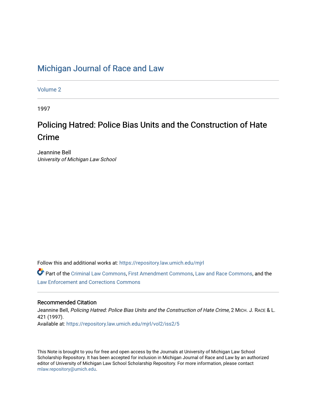 Police Bias Units and the Construction of Hate Crime