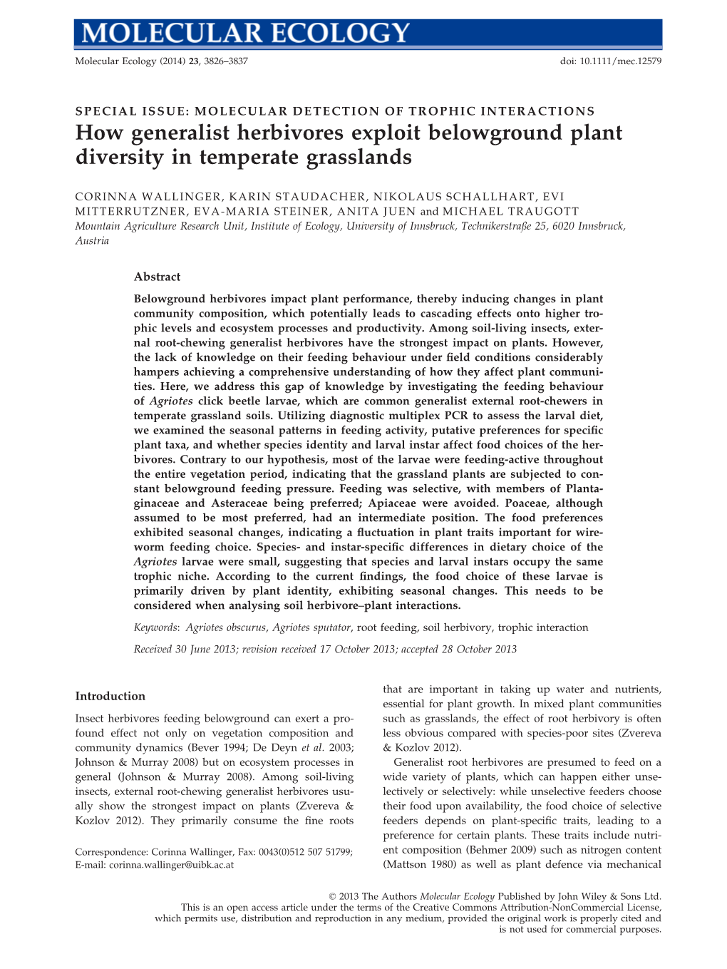 How Generalist Herbivores Exploit Belowground Plant Diversity in Temperate Grasslands