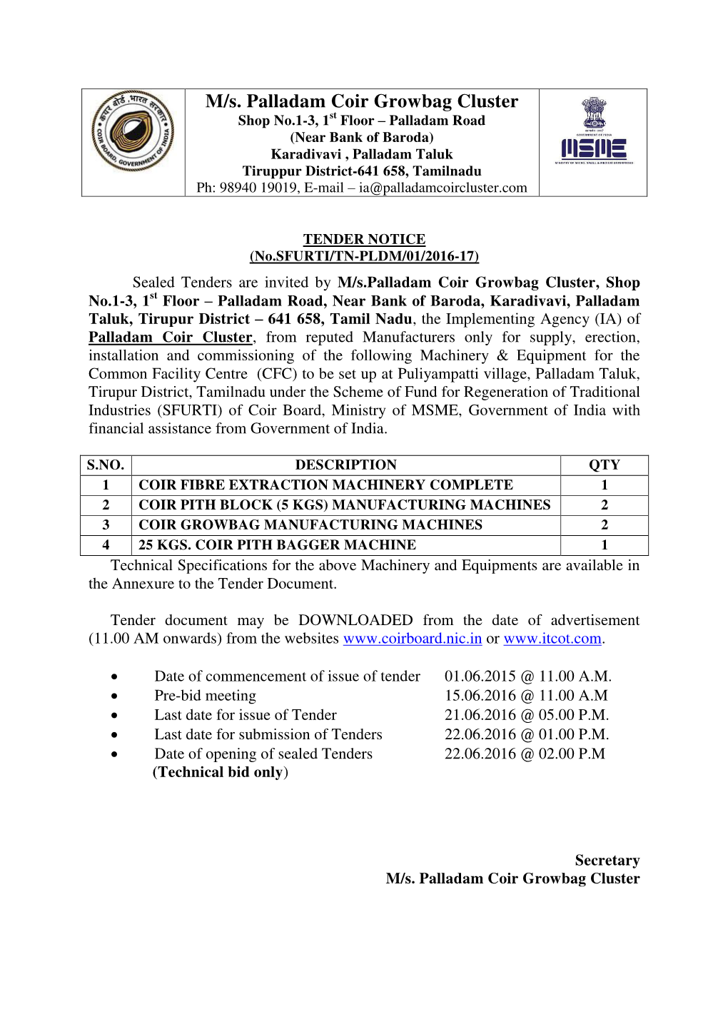 M/S. Palladam Coir Growbag Cluster