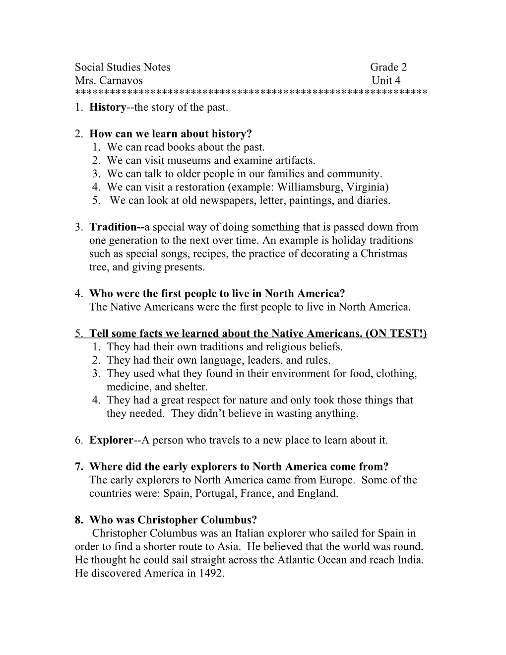 Social Studies Notes Grade 2