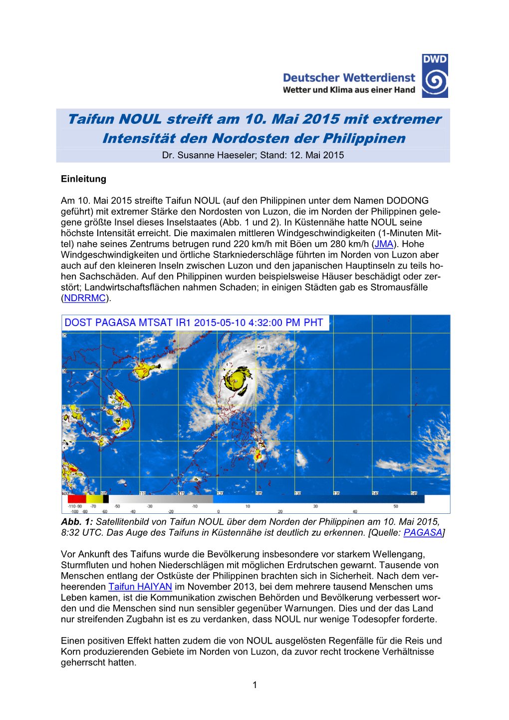 Taifun NOUL Streift Am 10. Mai 2015 Mit Extremer Intensität Den Nordosten Der Philippinen Dr