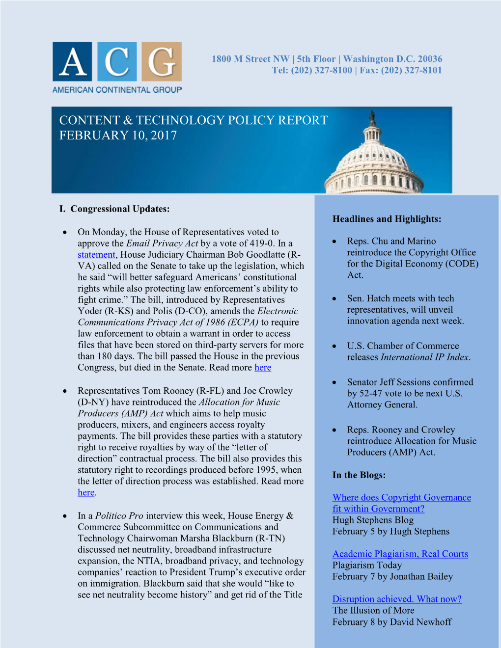 Content & Technology Policy Report February 10, 2017