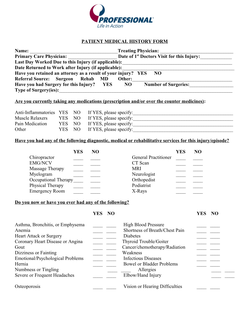 Patient Medical History Form