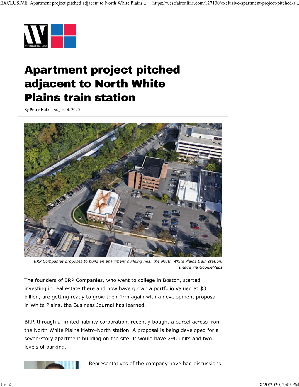 Apartment Project Pitched Adjacent to North White Plains Train Station