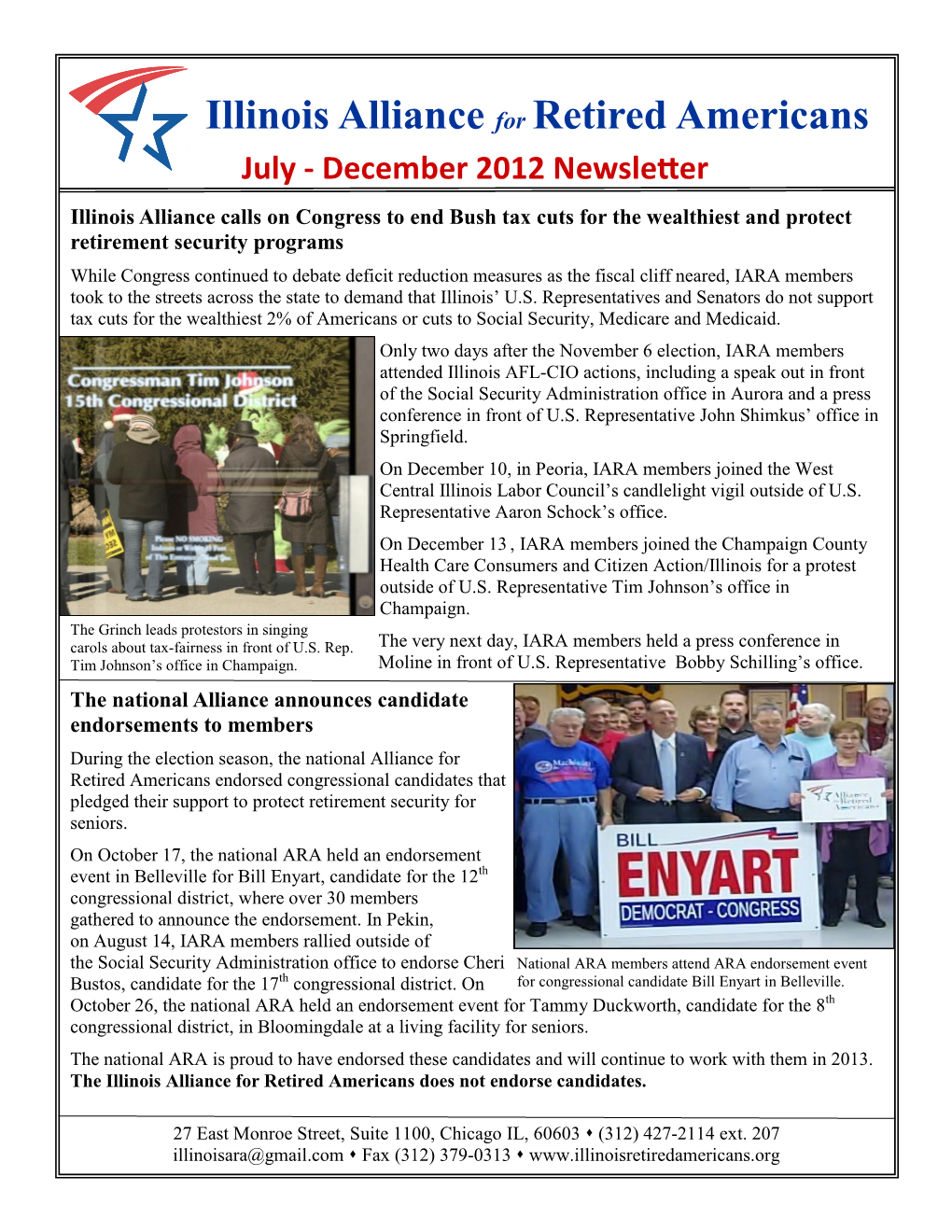 December 2012 Newsletter Illinois Alliance Calls on Congress to End Bush Tax Cuts for the Wealthiest and Protect Retirement Security Programs