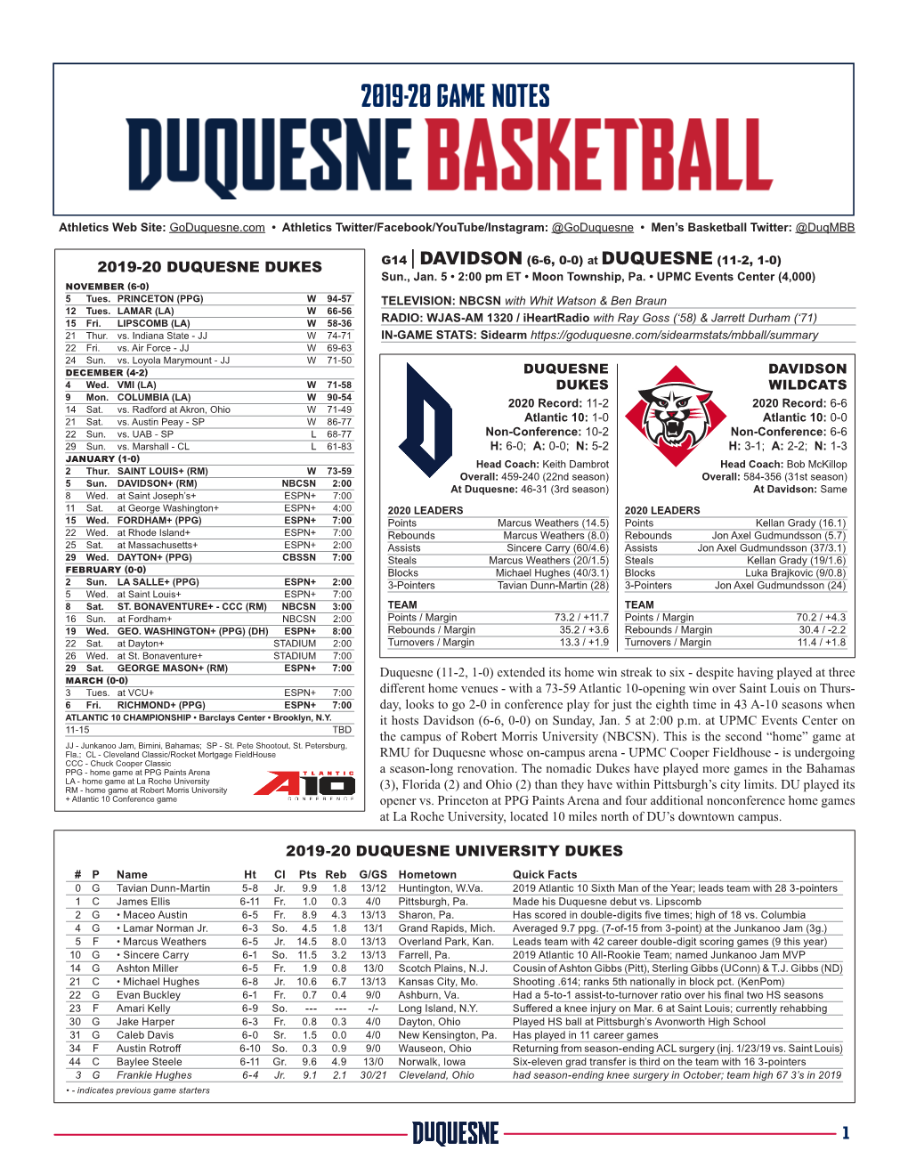 2019-20 Game Notes