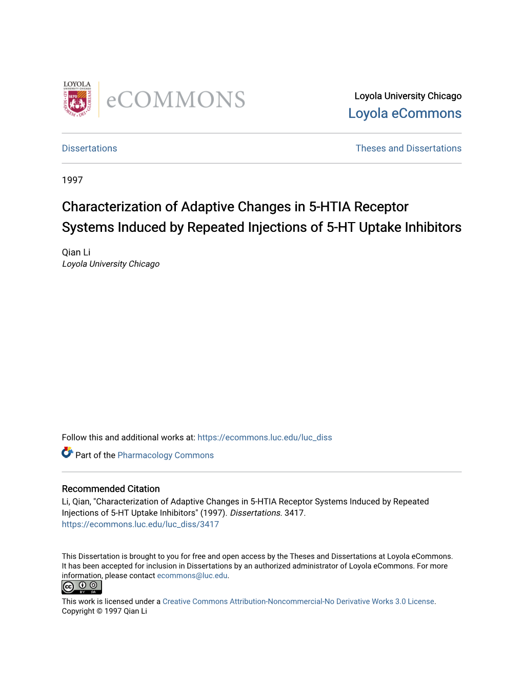 Characterization of Adaptive Changes in 5-HTIA Receptor Systems Induced by Repeated Injections of 5-HT Uptake Inhibitors