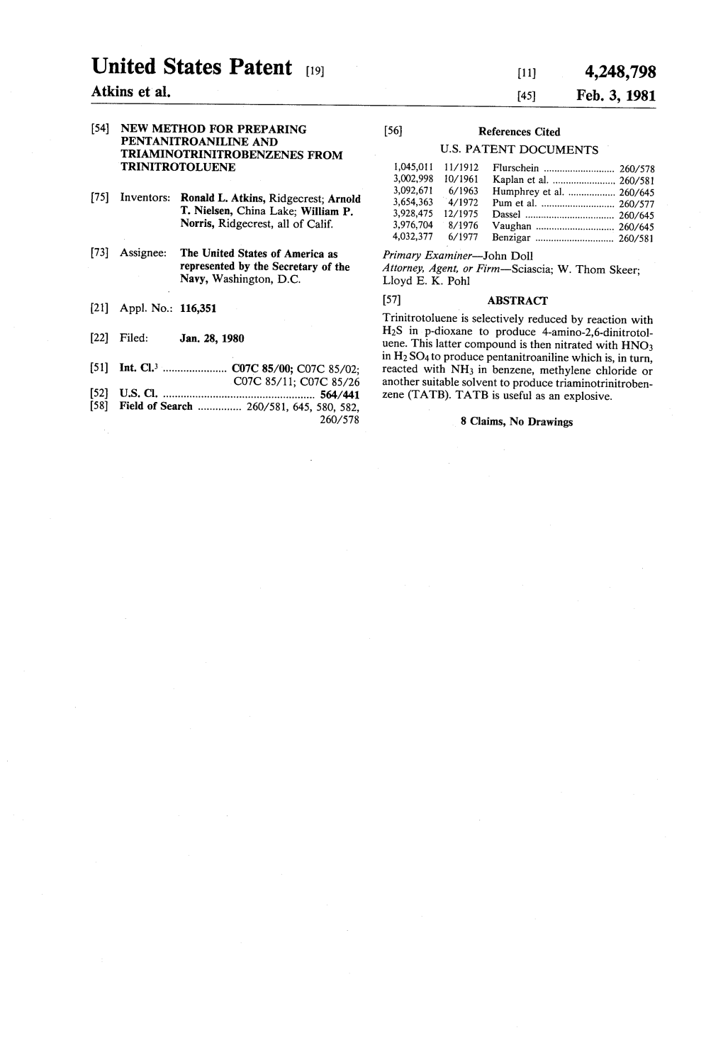United States Patent (19) 11) 4,248,798 Atkins Et Al
