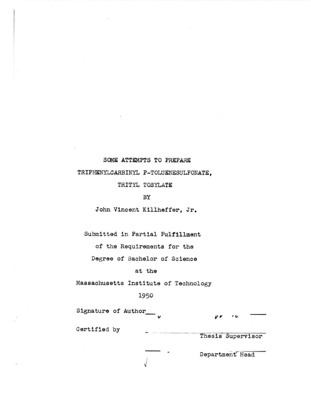 Some Attempts to Prepare Triphenylcarbinyl P-Toluenesulfonate