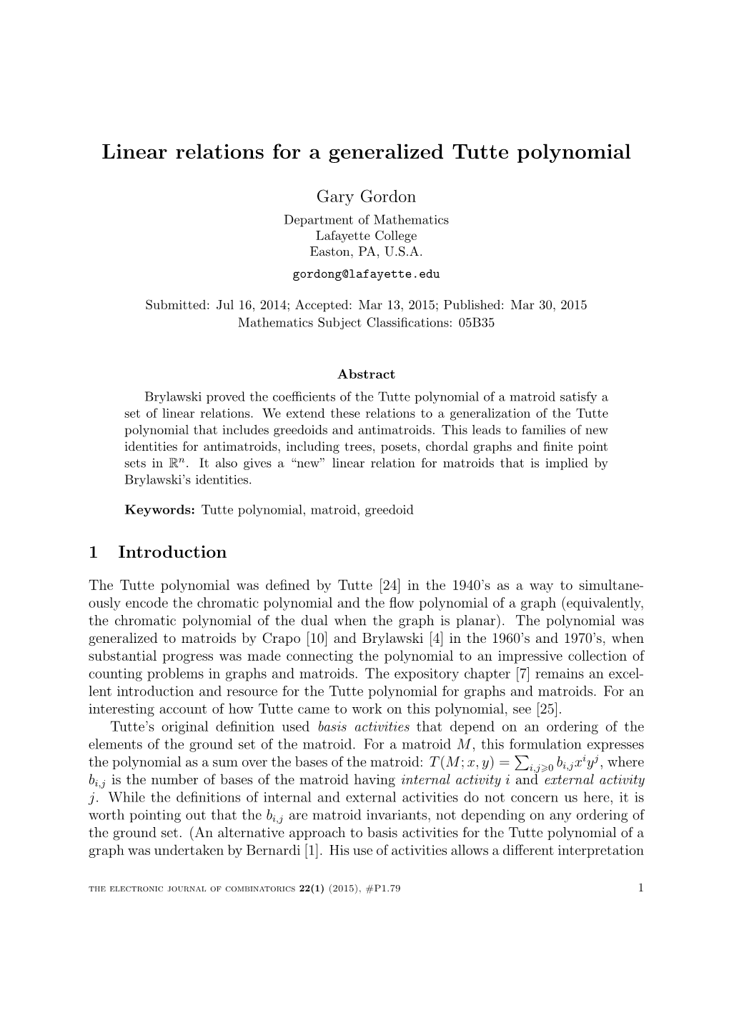 Linear Relations for a Generalized Tutte Polynomial