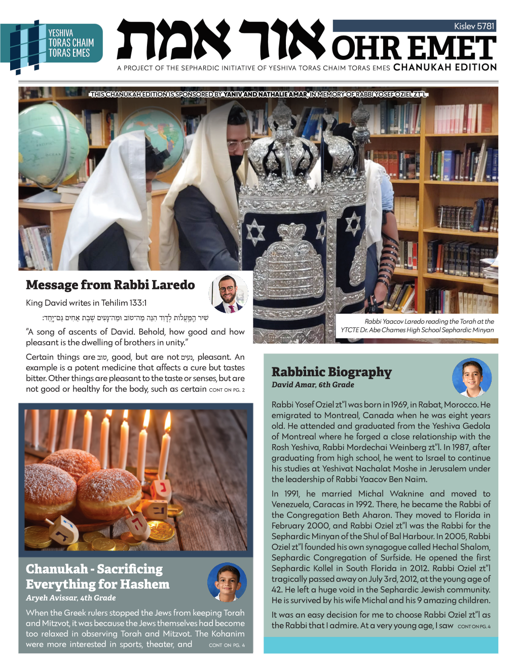 Message from Rabbi Laredo Rabbinic Biography Chanukah