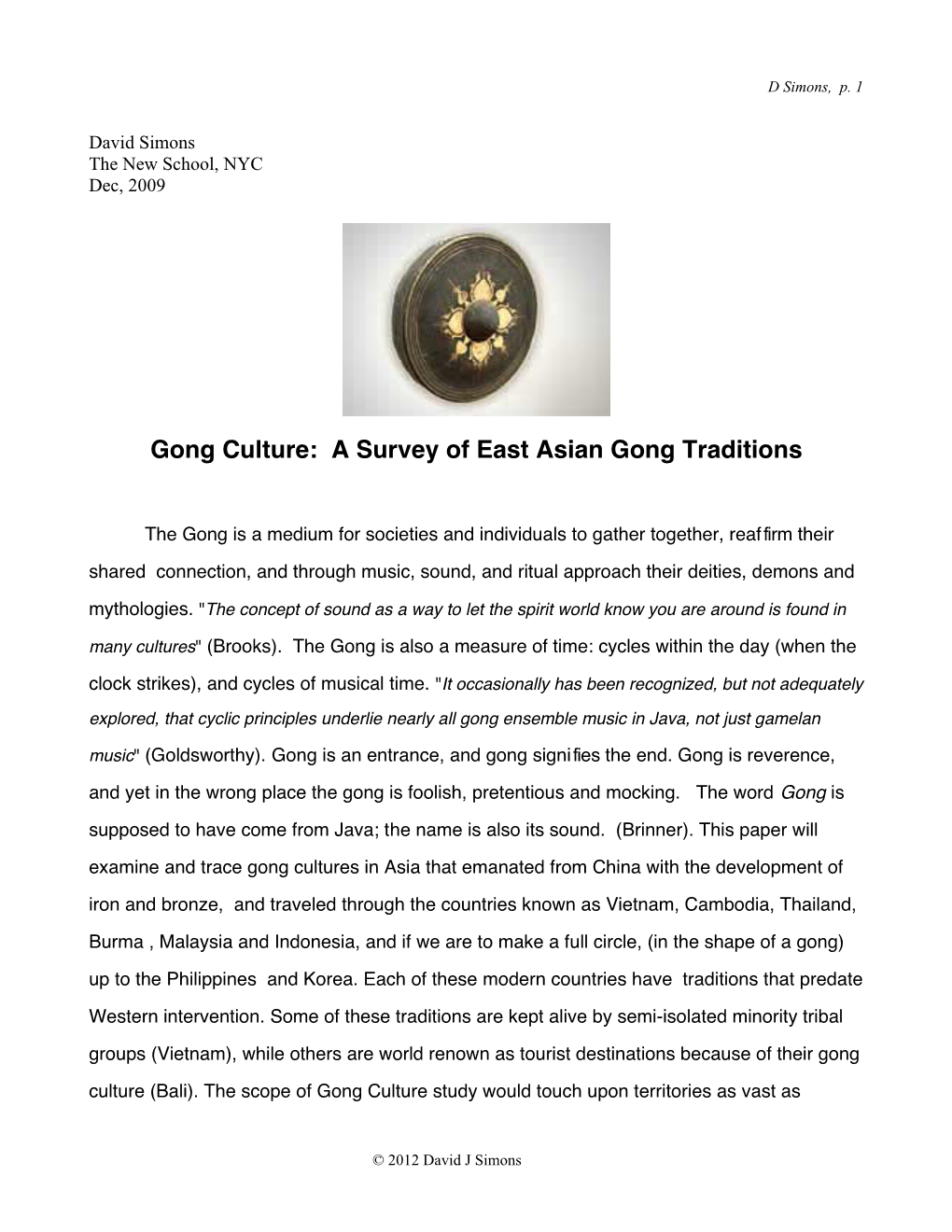 Gong Culture: a Survey of East Asian Gong Traditions