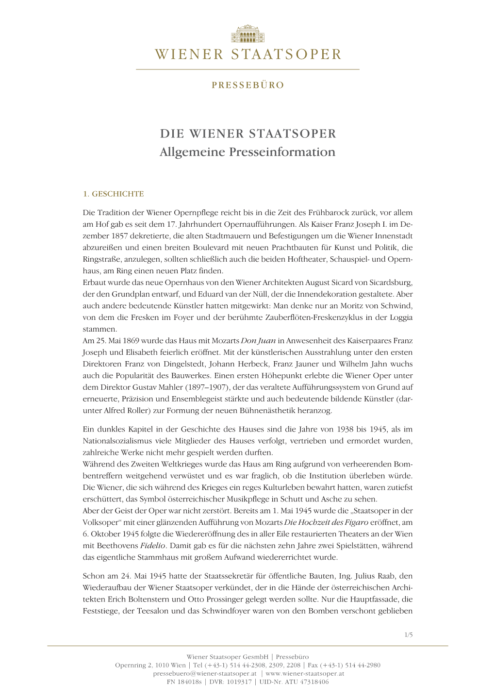 DIE WIENER STAATSOPER Allgemeine Presseinformation