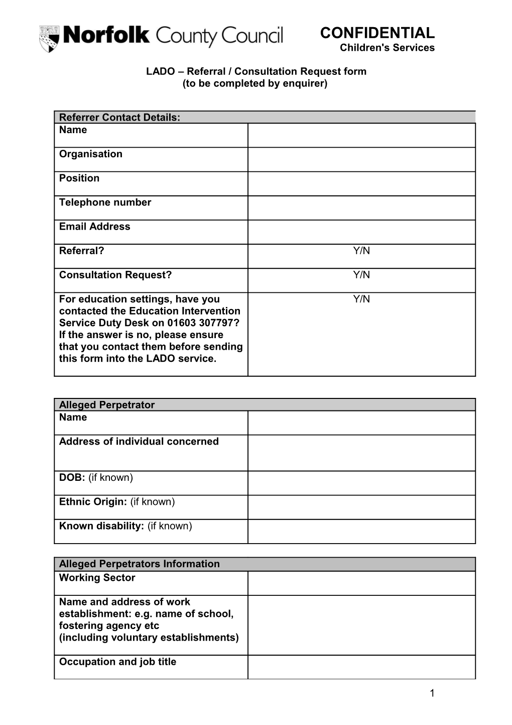 LADO Information (Please Ensure the Whole Form Is Complete Before Passing to Admin, Circle