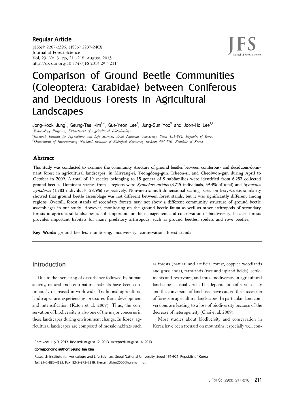 Coleoptera: Carabidae) Between Coniferous and Deciduous Forests in Agricultural Landscapes