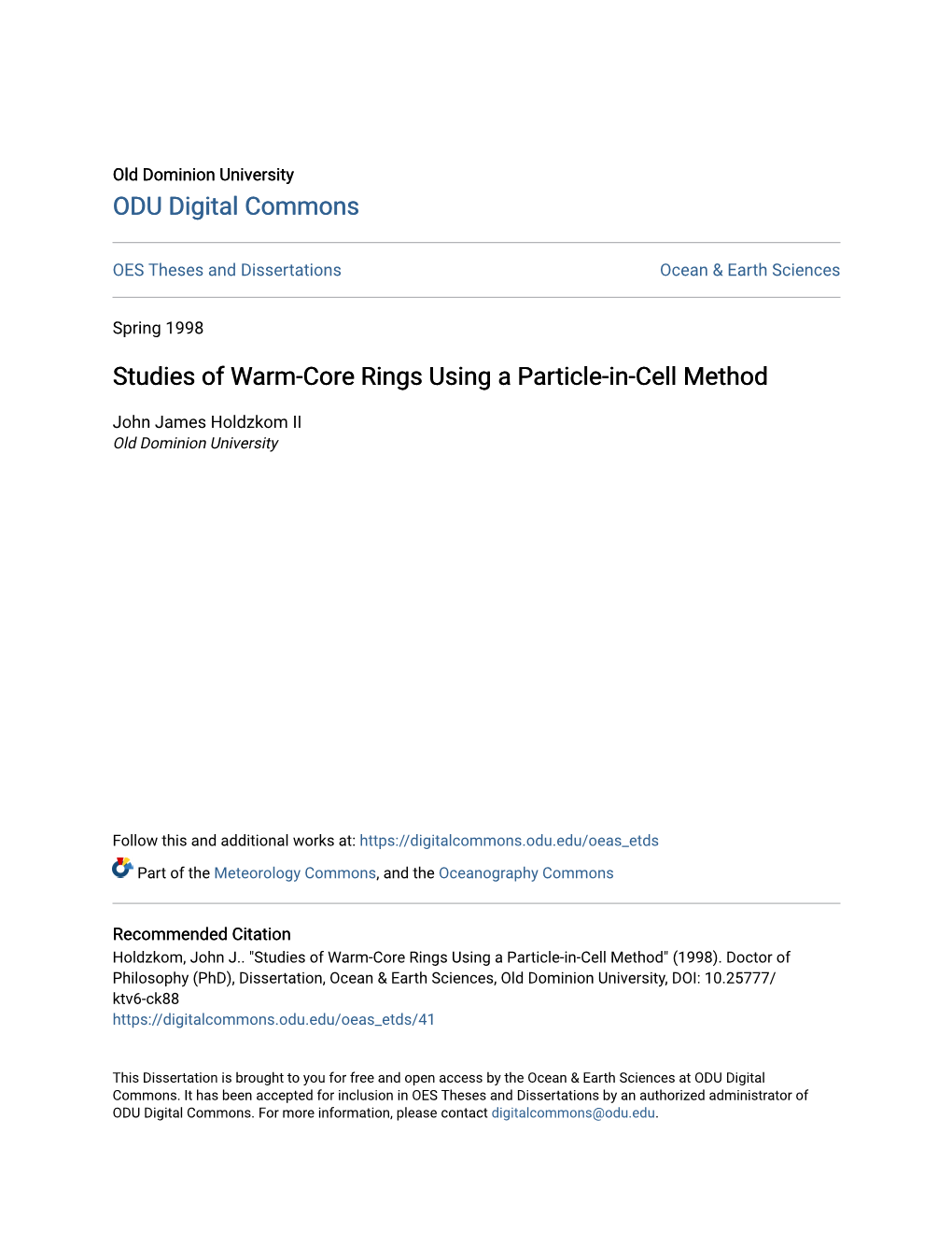 Studies of Warm-Core Rings Using a Particle-In-Cell Method