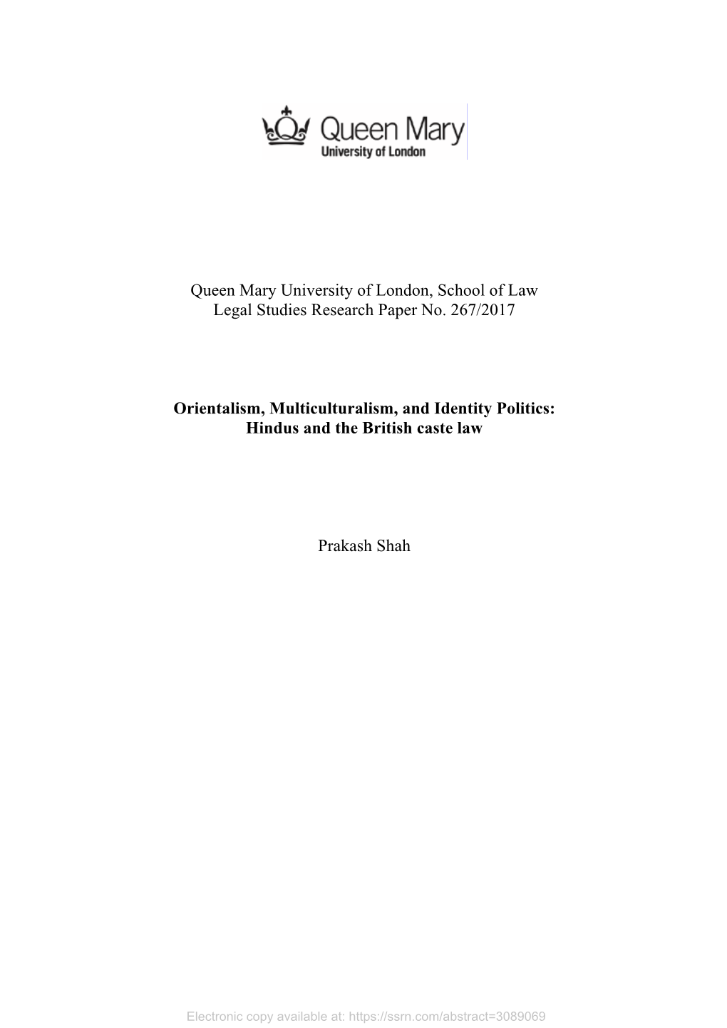 Queen Mary University of London, School of Law Legal Studies Research Paper No