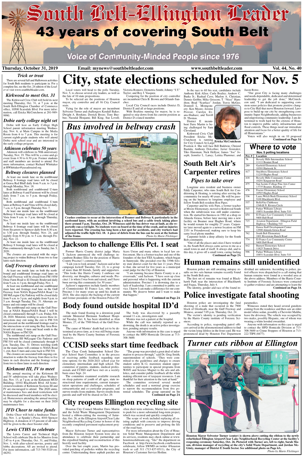 South Belt Ellington Leader Thursday, October 31, 2019