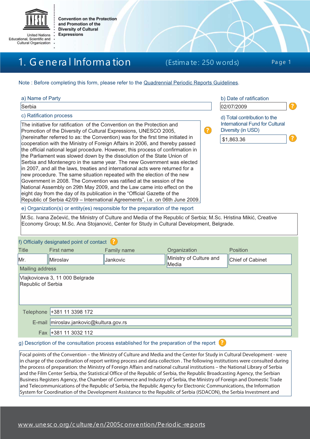 1. General Information (Estimate: 250 Words) Page 1