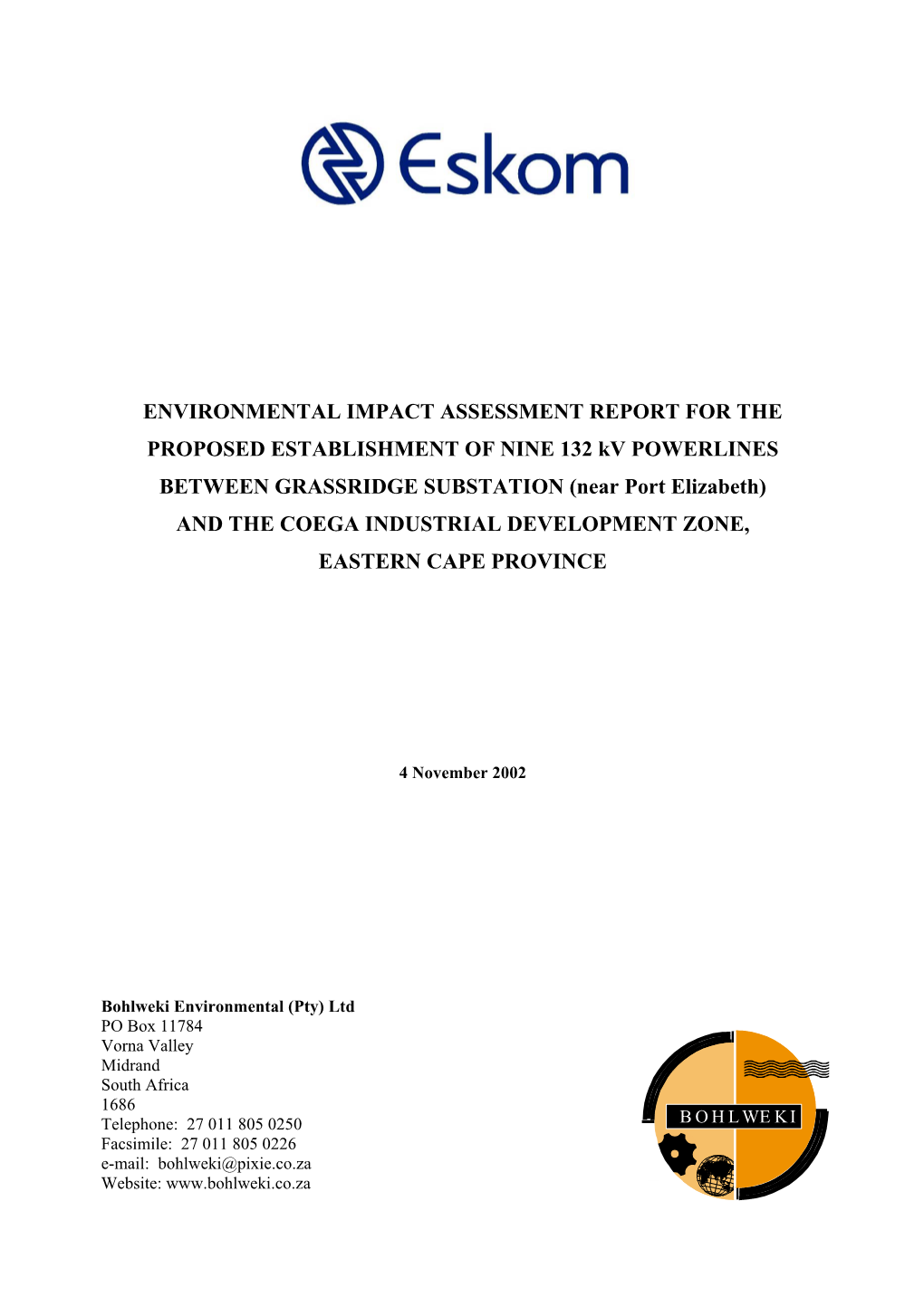 Proposal for an Environmental Scoping Report and Environmental Management Plan for the Electrification of the Railway Line