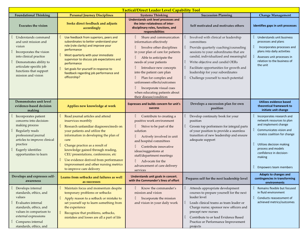 Tactical/Direct Leader Level Capability Tool