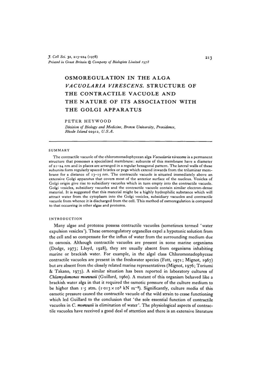 Osmoregulation in the Alga Vacuolaria Virescens