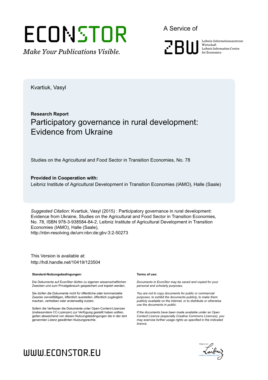 Participatory Governance in Rural Development: Evidence from Ukraine