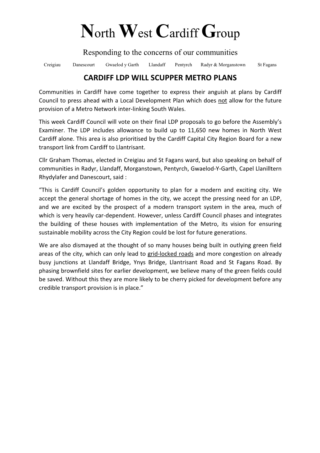 NW Group Statement LDP June 2014 FINAL