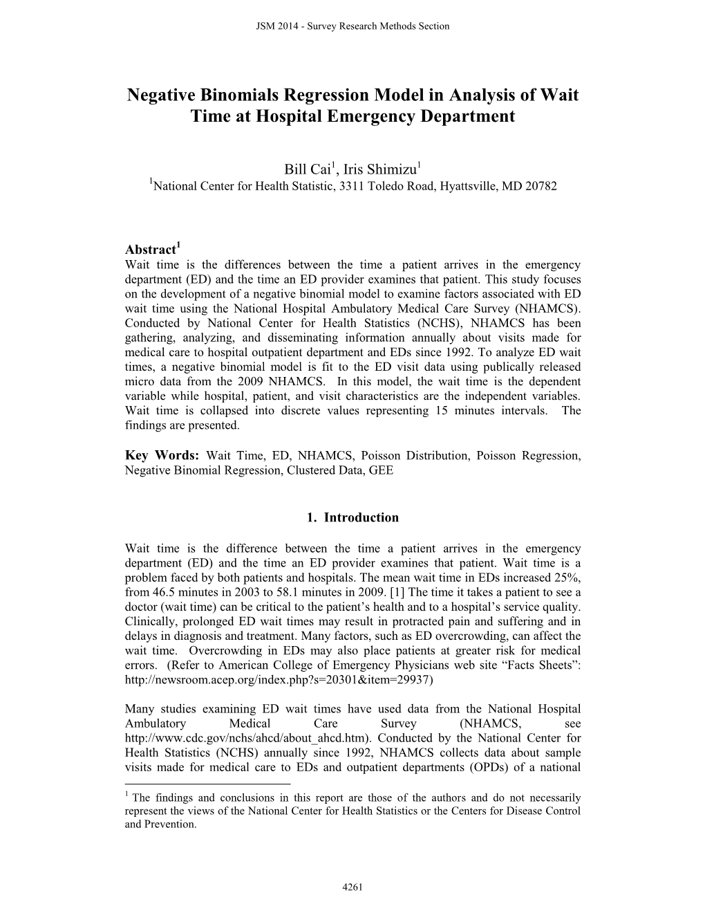 Negative Binomials Regression Model in Analysis of Wait Time at Hospital Emergency Department