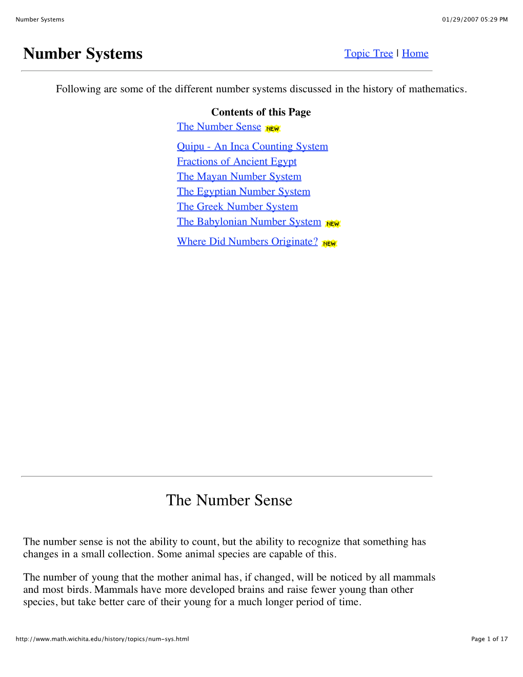 Number Systems 01/29/2007 05:29 PM