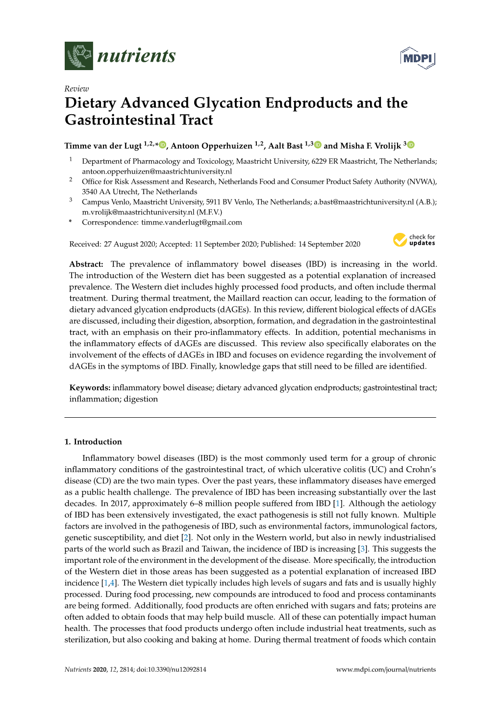 Dietary Advanced Glycation Endproducts and the Gastrointestinal Tract