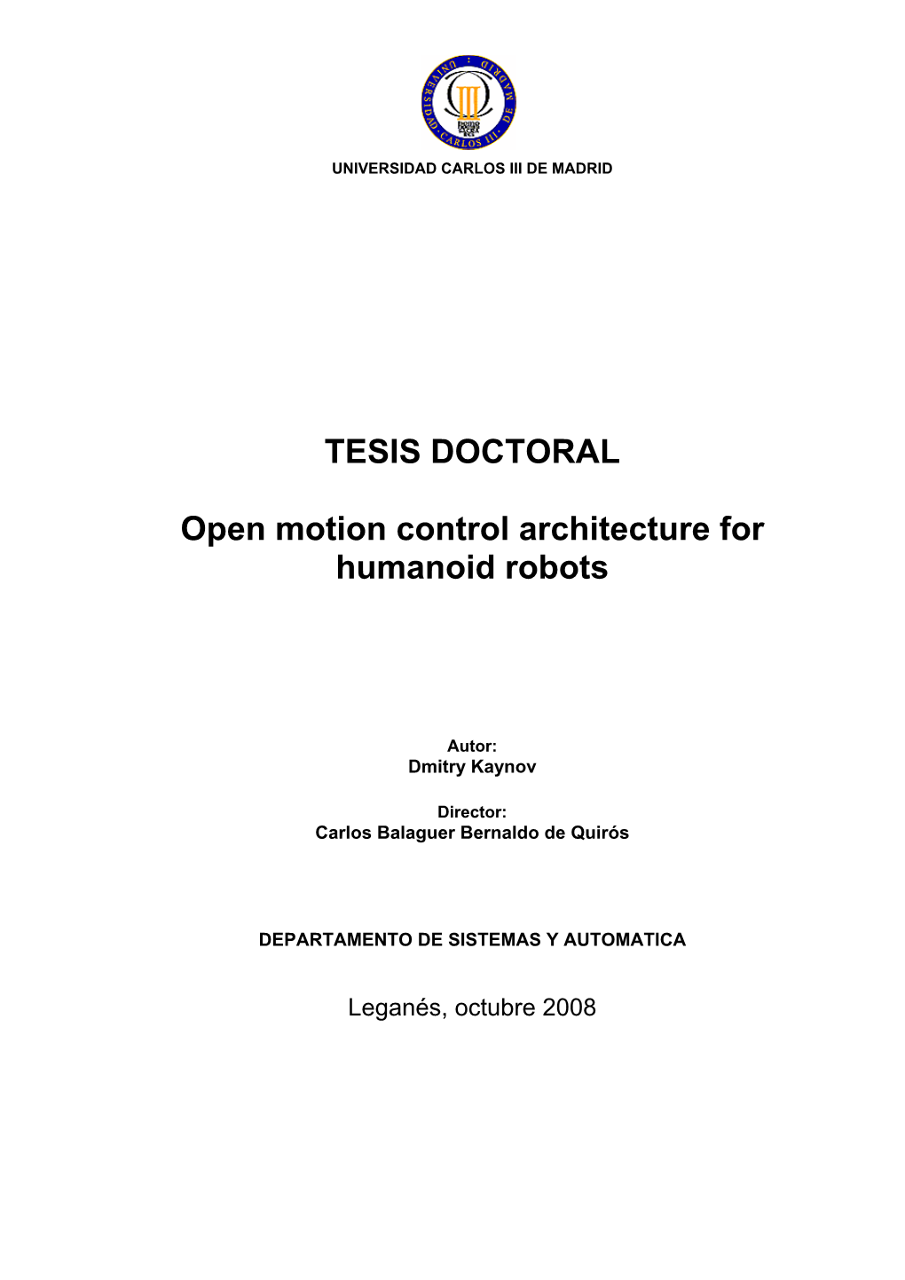 TESIS DOCTORAL Open Motion Control Architecture For