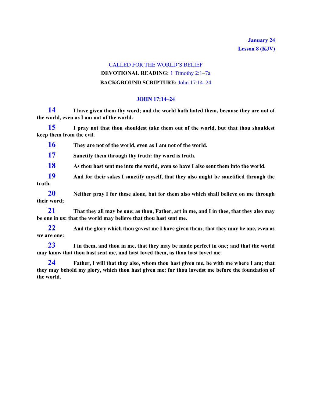 January 24 Lesson 8 (KJV) CALLED for THE