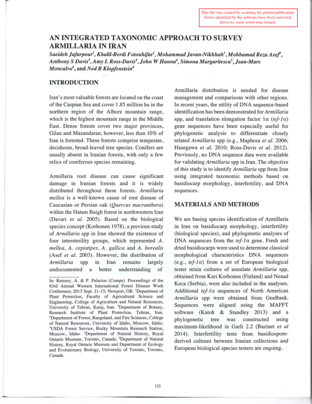 An Integrated Taxonomic Approach to Survey Armillaria in Iran