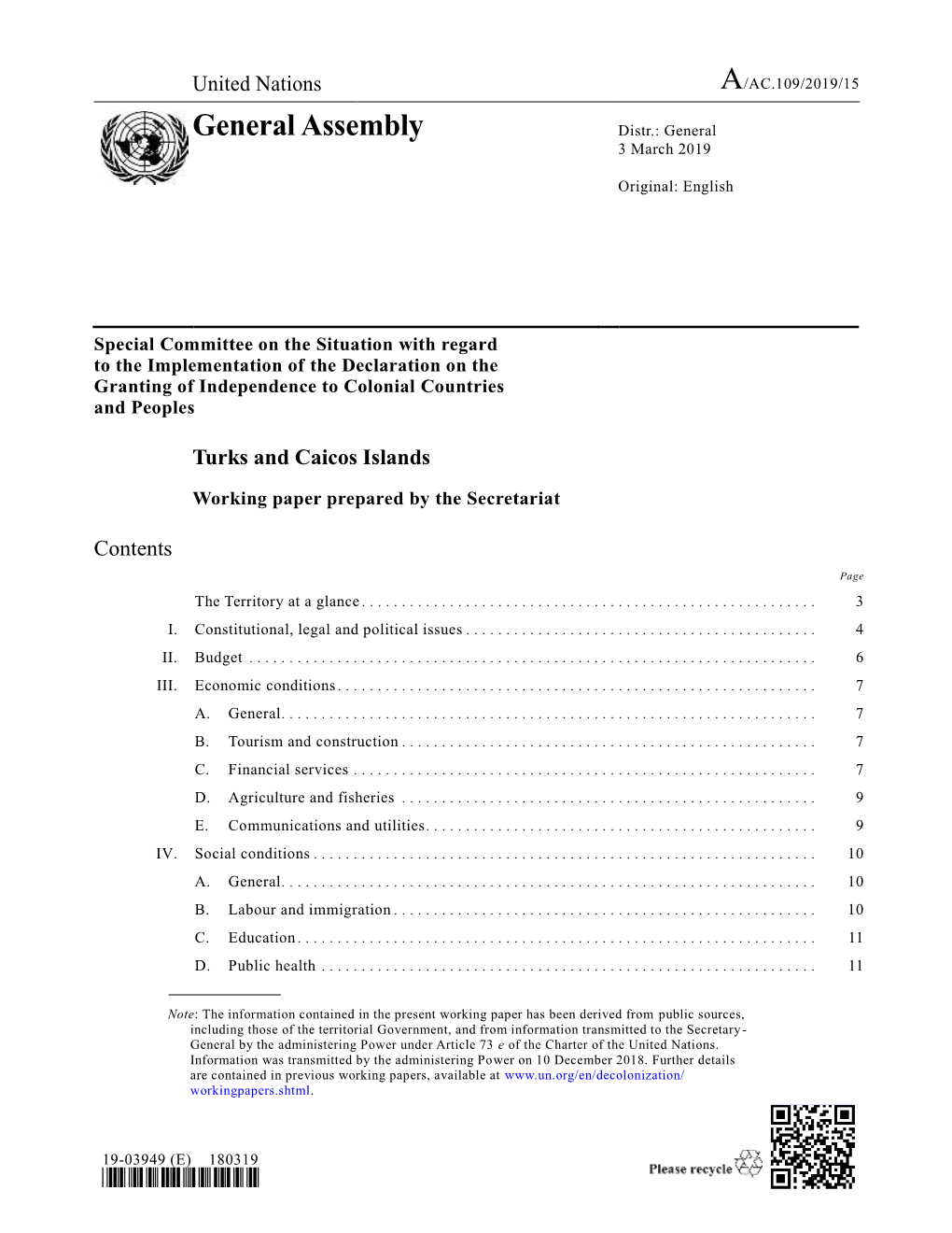 General Assembly Distr.: General 3 March 2019