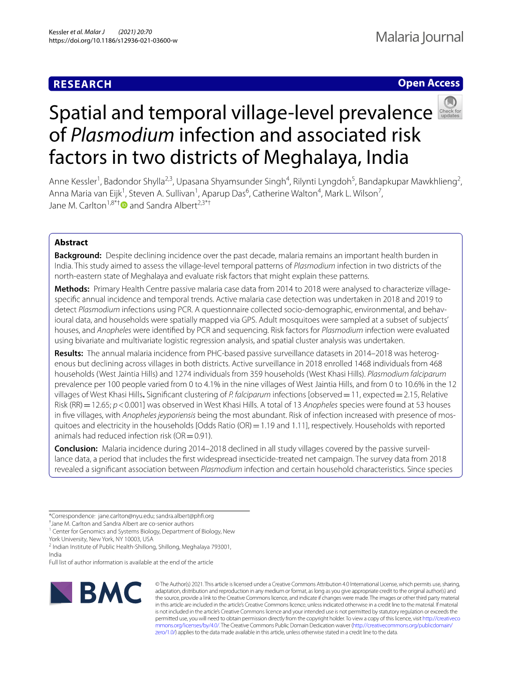 Spatial and Temporal Village-Level Prevalence Of