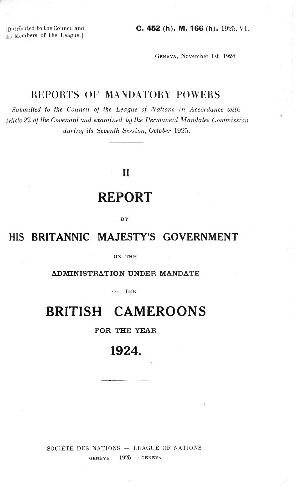 Report British Cameroons