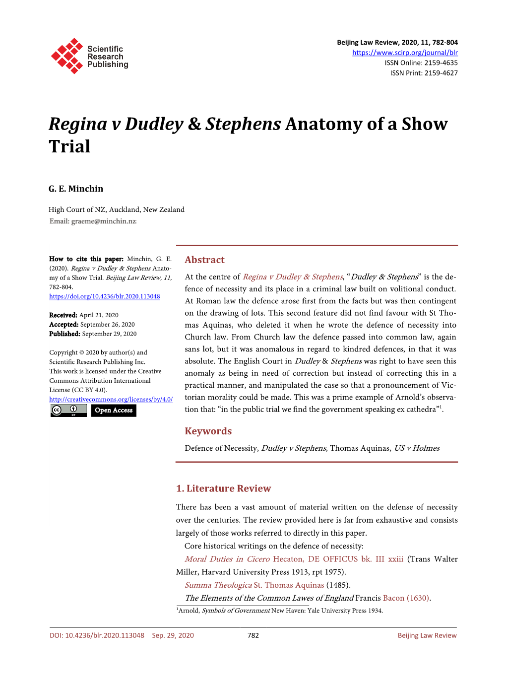Regina V Dudley & Stephens Anatomy of a Show Trial