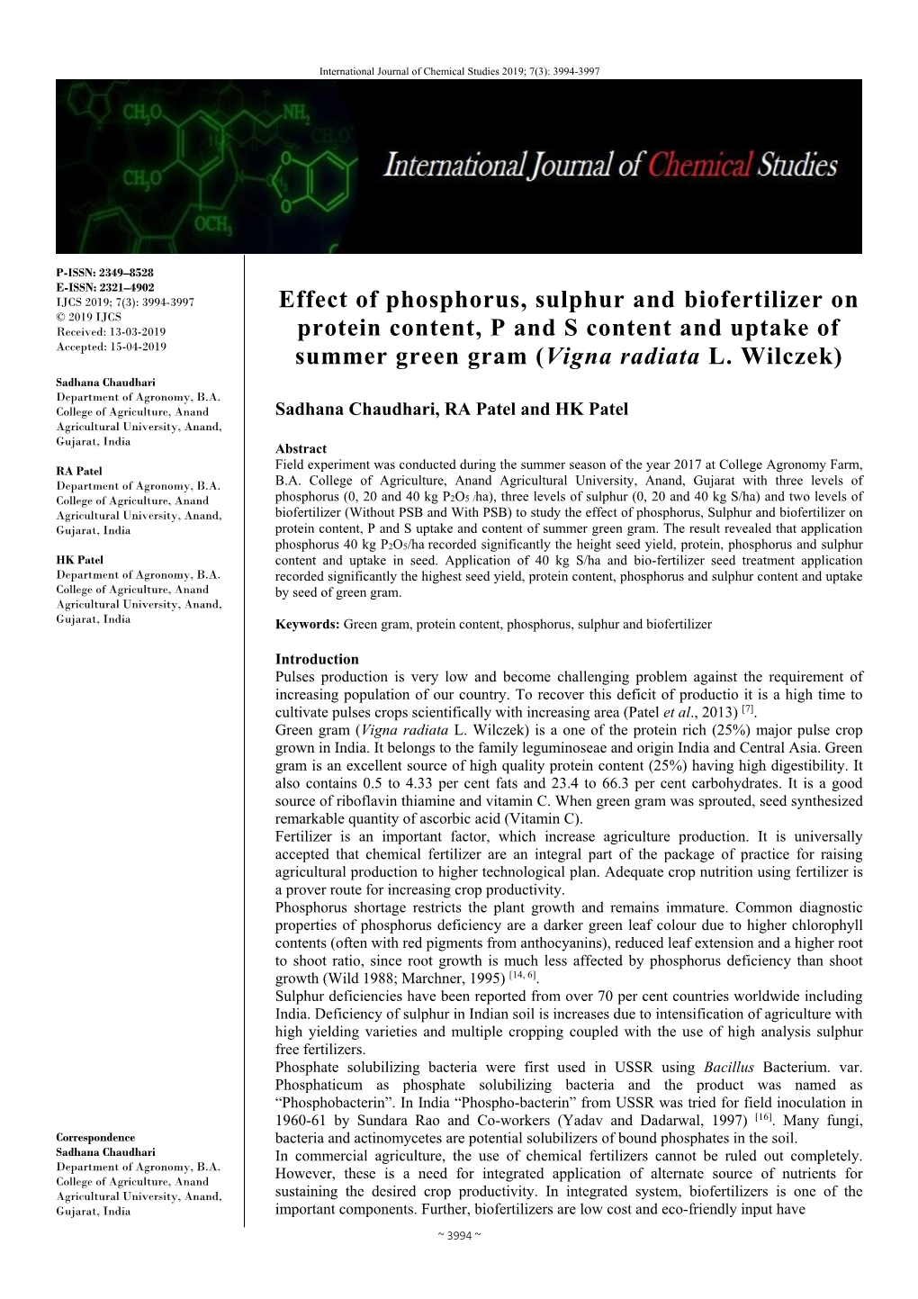 Effect of Phosphorus, Sulphur and Biofertilizer on Protein Content, P