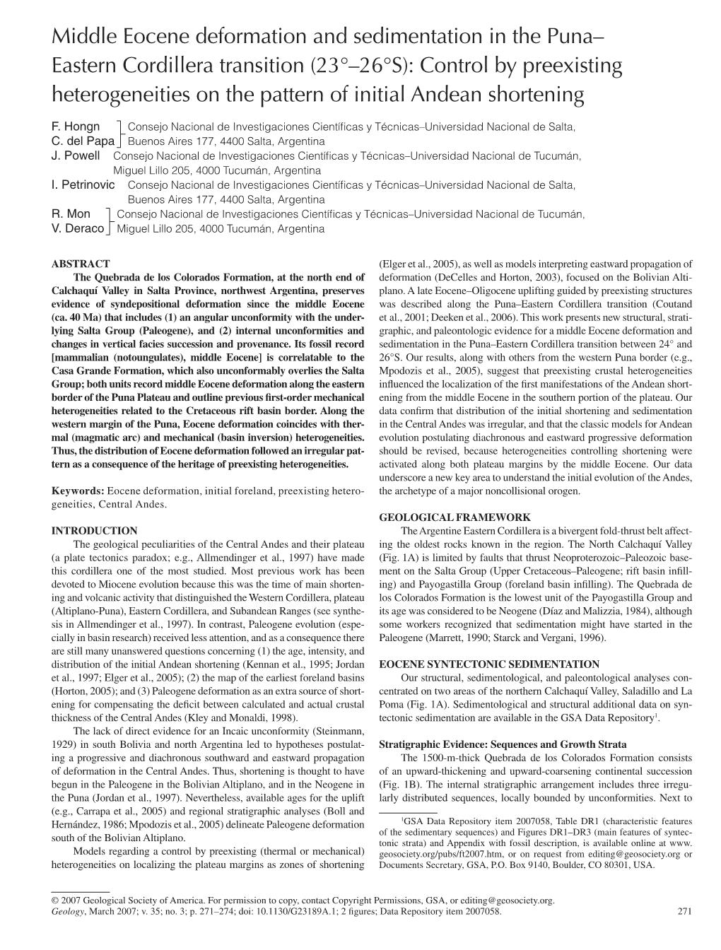 Middle Eocene Deformation and Sedimentation in the Puna– Eastern