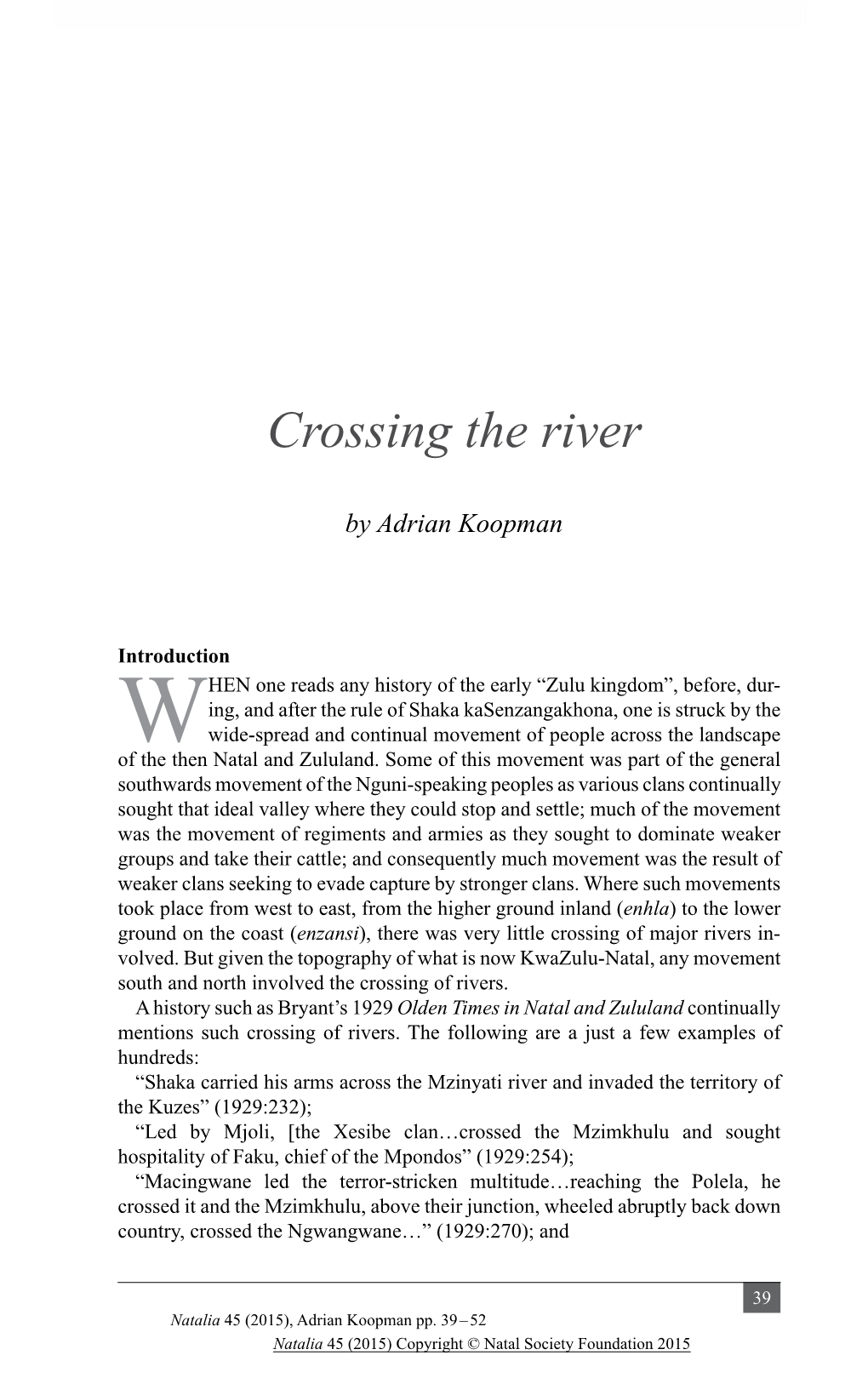 Crossing the River Adrian Koopman