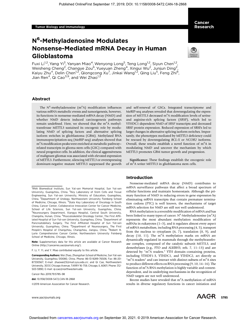 N -Methyladenosine Modulates Nonsense-Mediated Mrna Decay