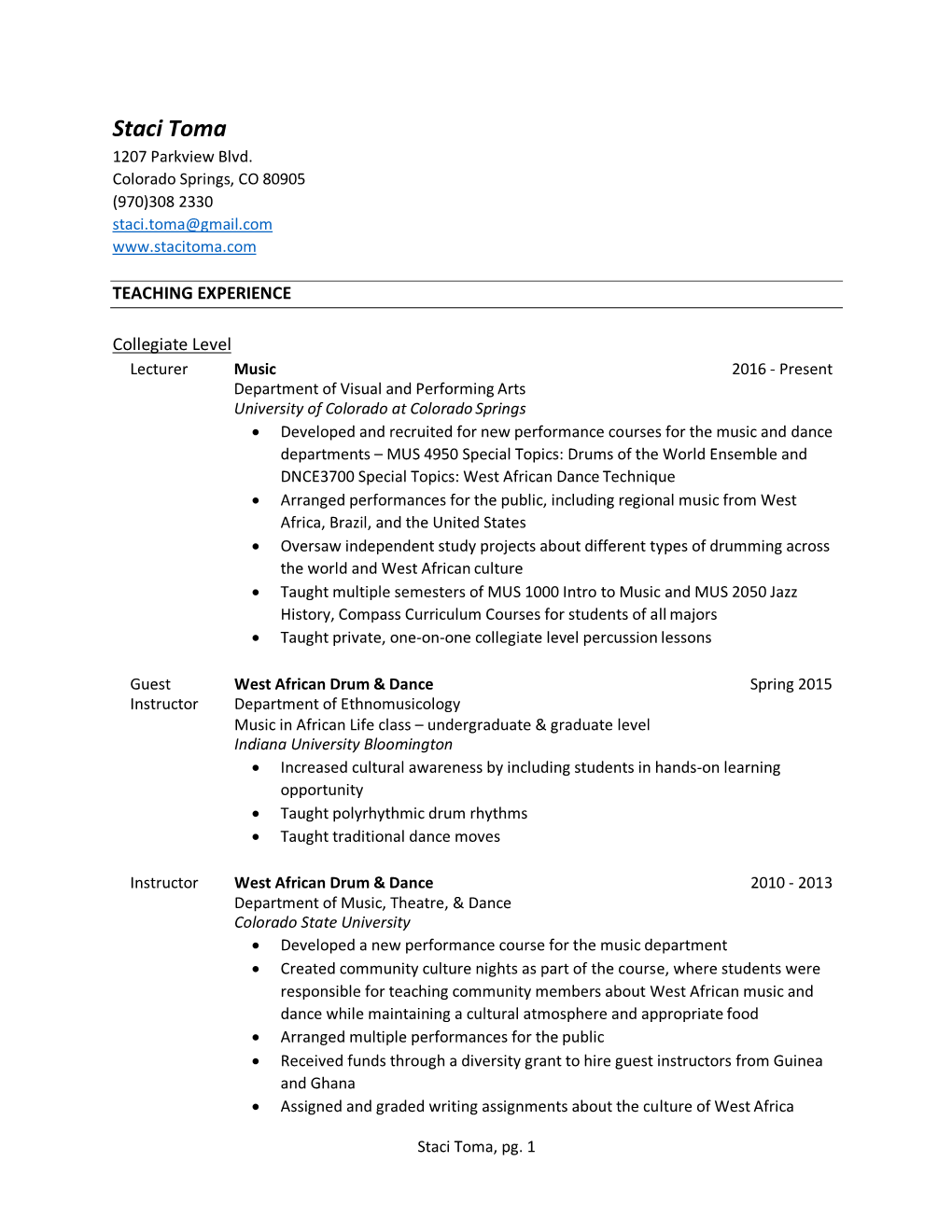 View Staci Toma's CV