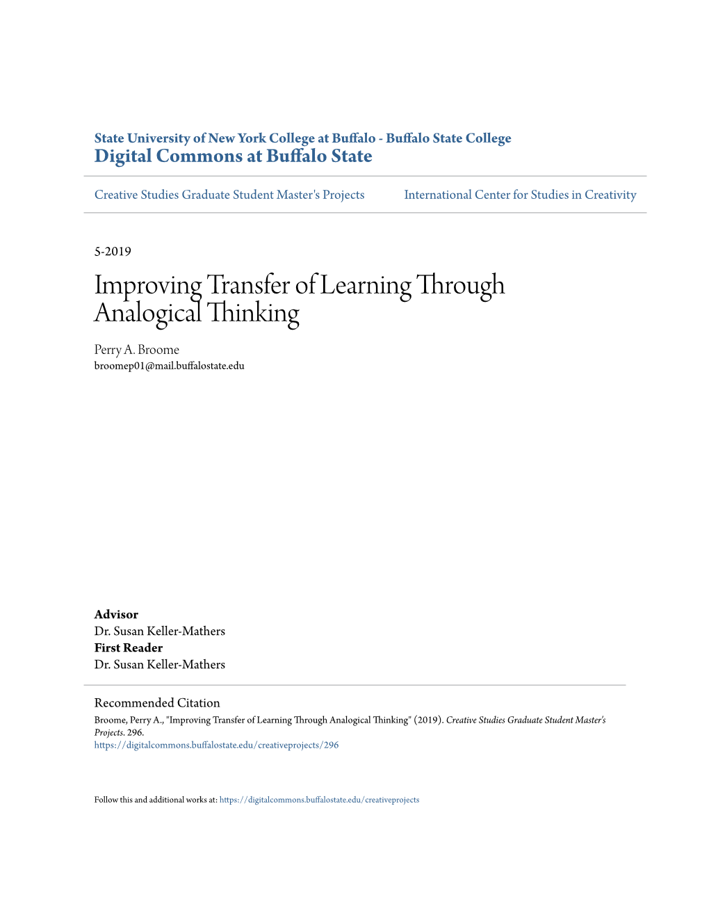 Improving Transfer of Learning Through Analogical Thinking Perry A