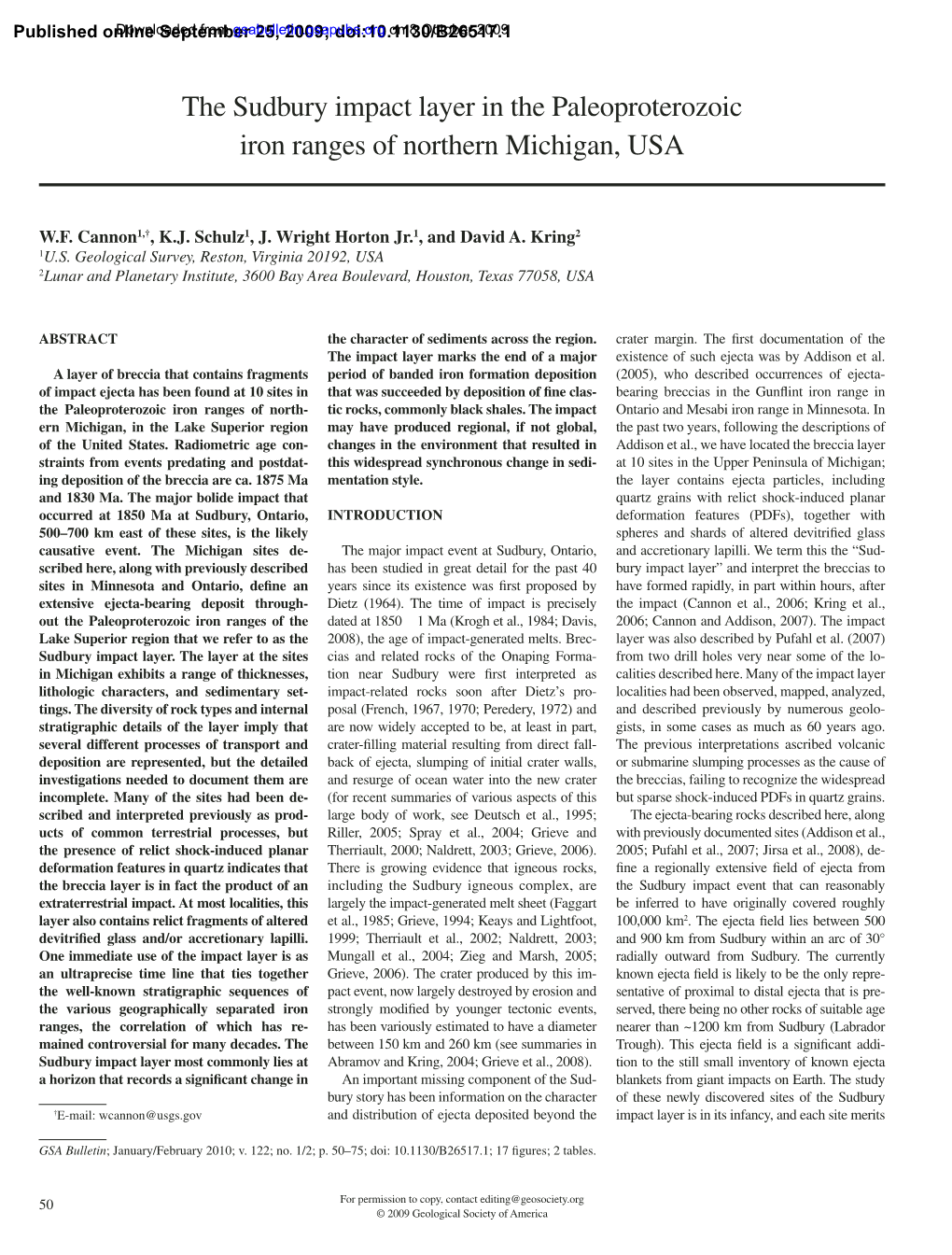 The Sudbury Impact Layer in the Paleoproterozoic Iron Ranges of Northern Michigan, USA