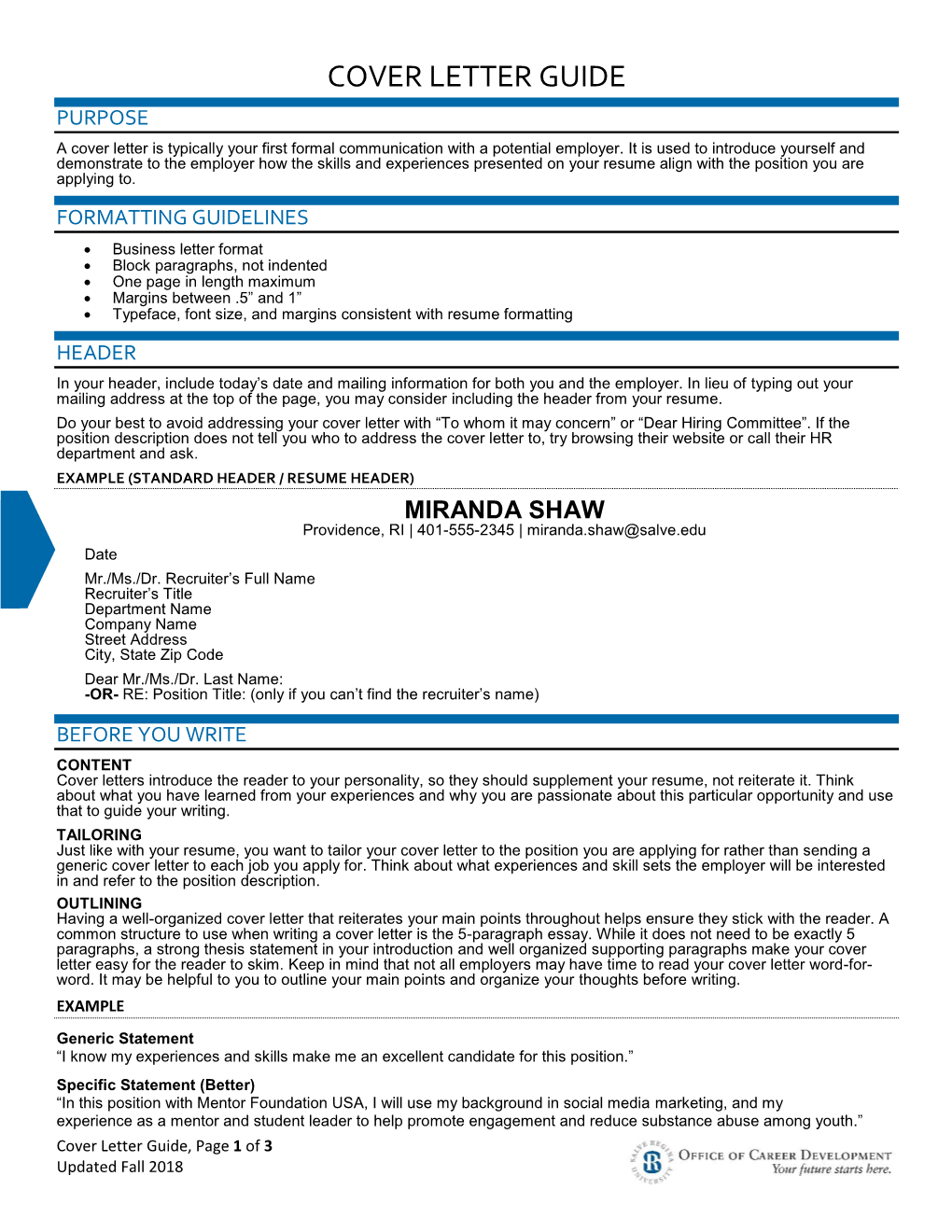 Cover Letter Guide Purpose