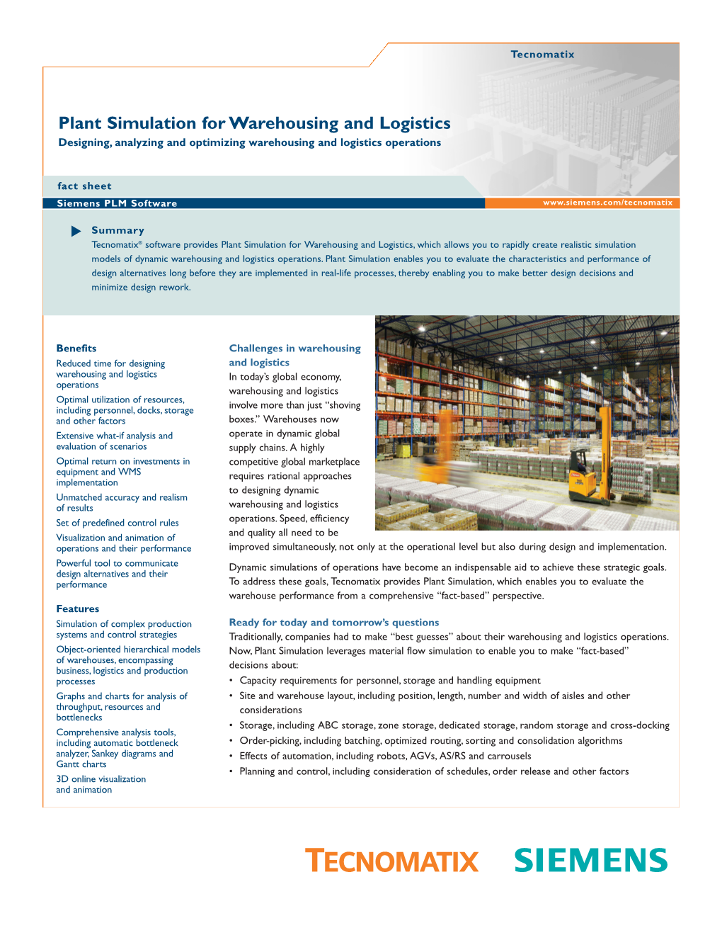 Plant Simulation for Warehousing and Logistics Fact Sheet