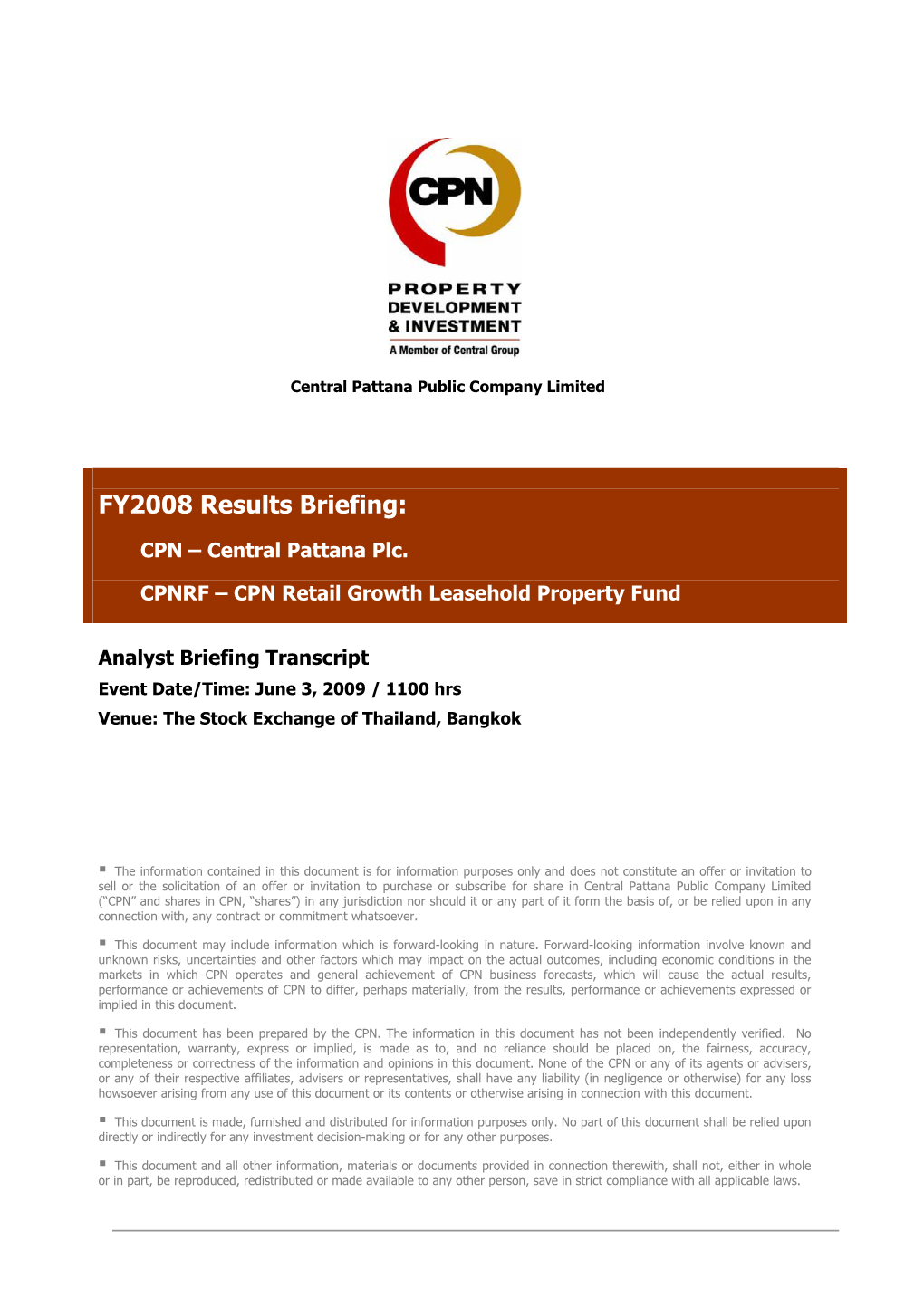 FY2008 Results Briefing