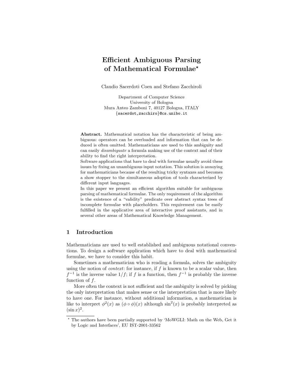 Efficient Ambiguous Parsing of Mathematical Formulae*